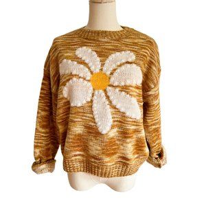 Roolee - Marled Gold Sweater with Daisy Front - Size Medium